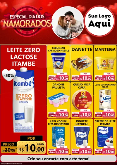 Modelo de Encarte para Encarte A4 Vertical com o tema Especial Dia Dos Namorados para Frios e Laticínios