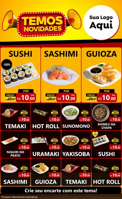 Modelo de Encarte para Encarte Grande com o tema Temos Novidades para Comida japonesa