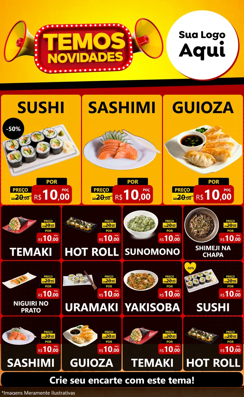 Modelo de Encarte para Encarte Grande com o tema Temos Novidades para Comida japonesa
