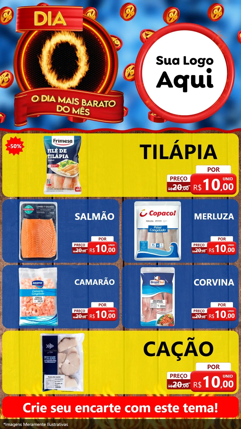 Modelo de TV para TV Vertical com o tema Dia O - O Dia Mais Barato Do Mês para Peixaria