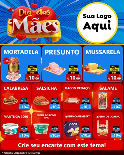 Modelo de Rede Social para Feed Instagram com o tema Dia das Mães para Frios e Laticínios