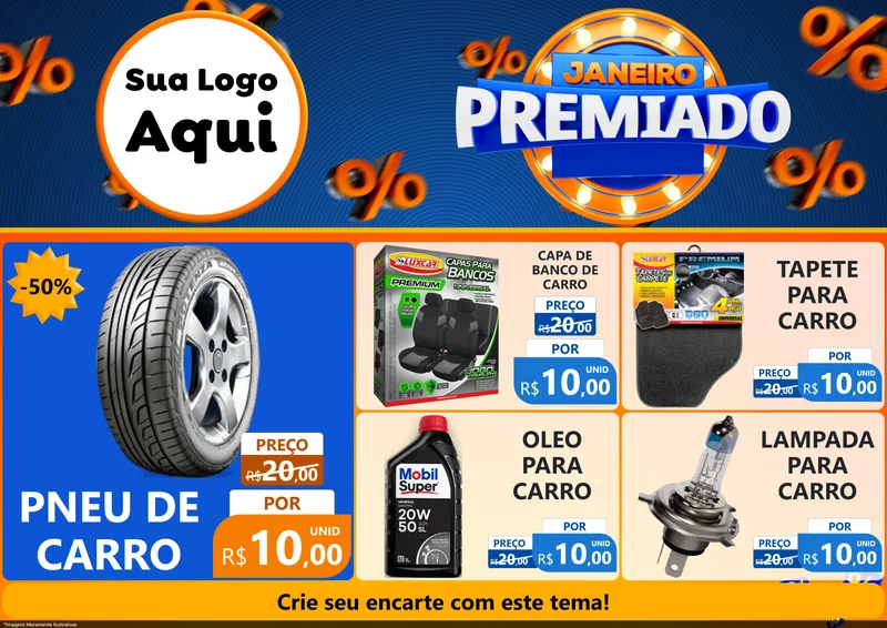 Modelo de Encarte para Encarte A4 Horizontal com o tema Janeiro Premiado para Auto peças