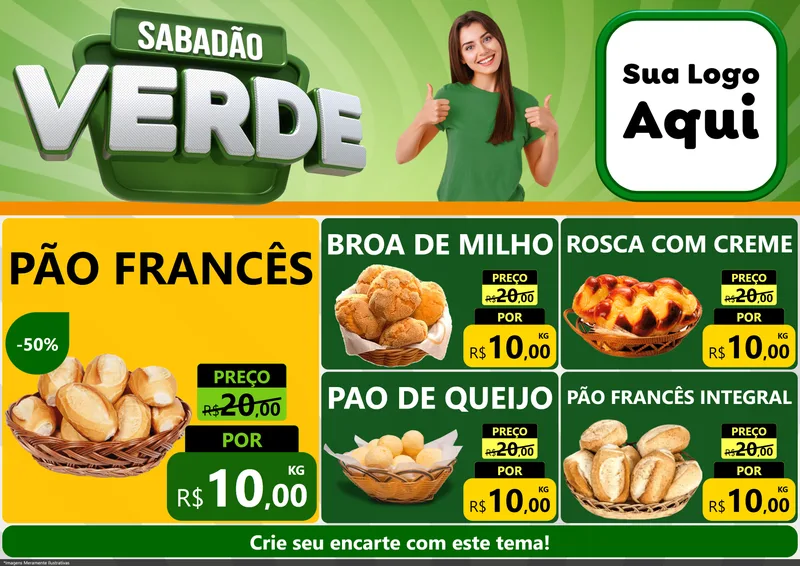 Modelo de Encarte para Encarte A4 Horizontal com o tema Sabadão Verde para Padaria