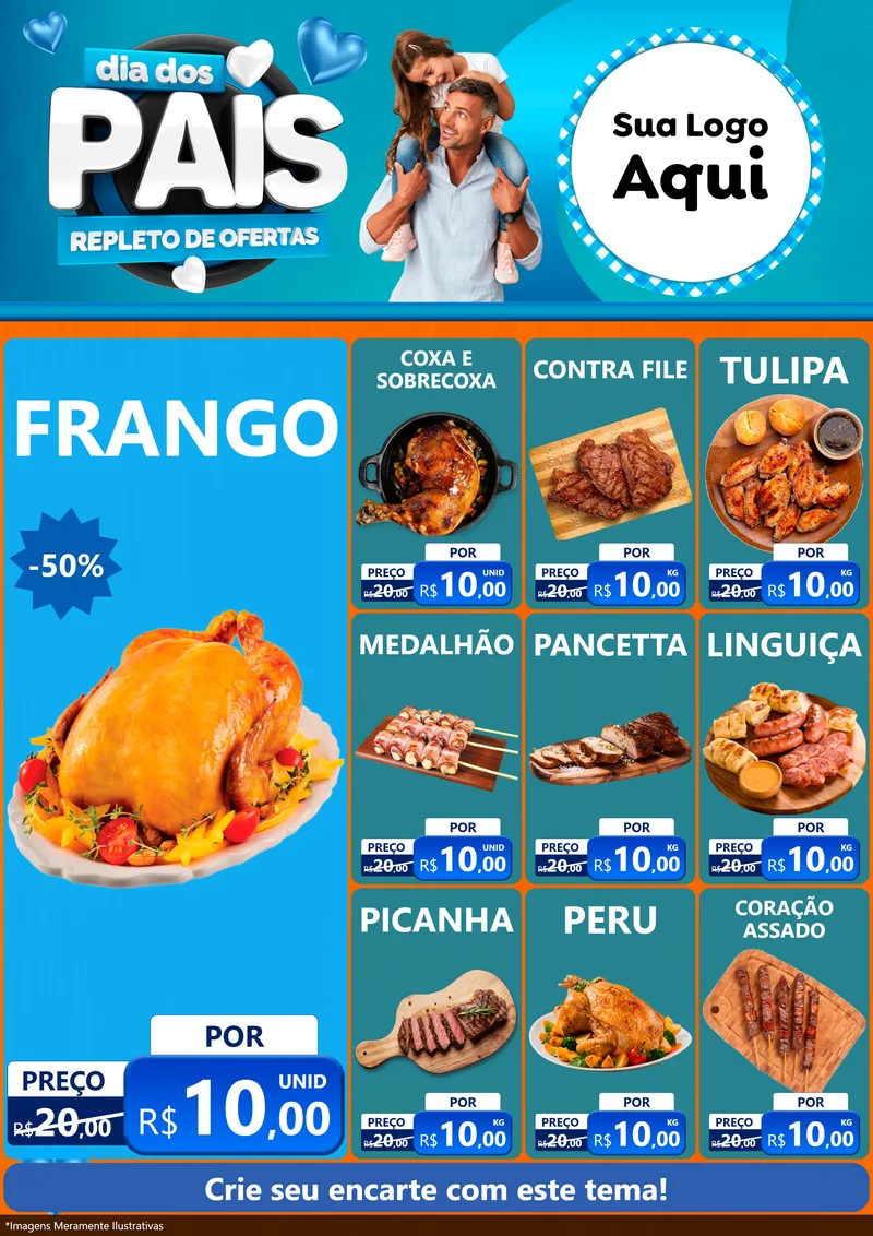 Modelo de Encarte para Encarte A4 Vertical com o tema Dia Dos Pais Repleto de Ofertas para Assados