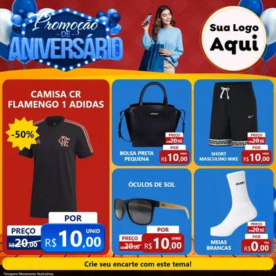 Modelo de Rede Social para Feed Facebook com o tema Promoção de Aniversário para Roupas e acessórios