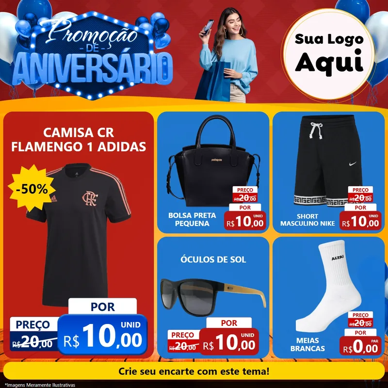 Modelo de Rede Social para Feed Facebook com o tema Promoção de Aniversário para Roupas e acessórios