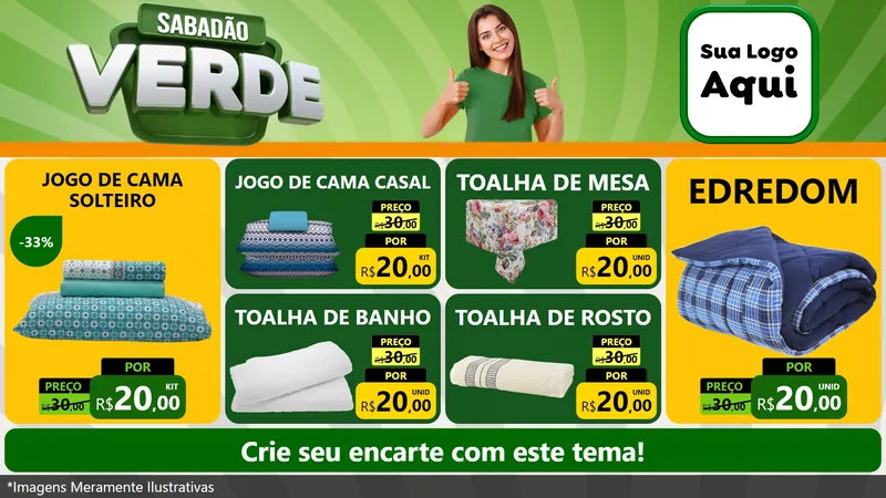 Modelo de TV para TV Horizontal com o tema Sabadão Verde para Cama, Mesa e Banho