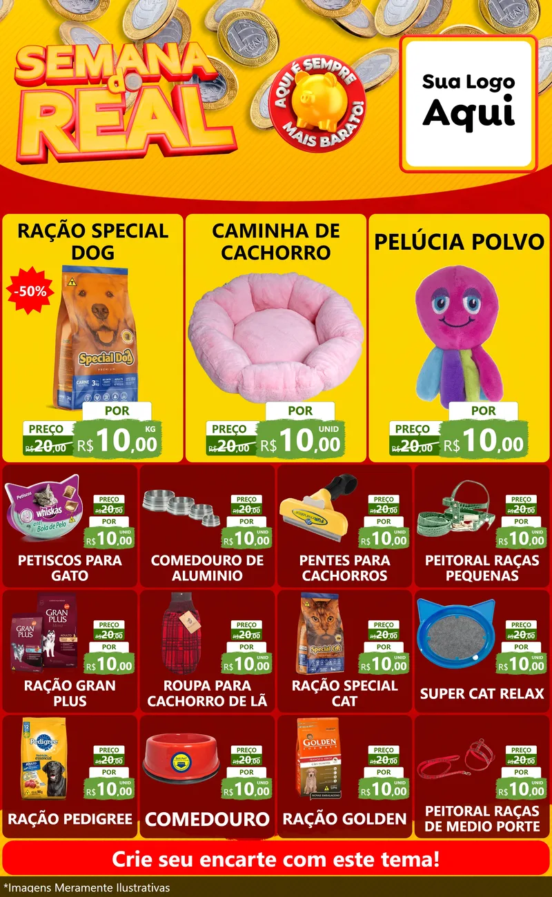 Modelo de Encarte para Encarte Grande com o tema Semana do Real para Pet Shop