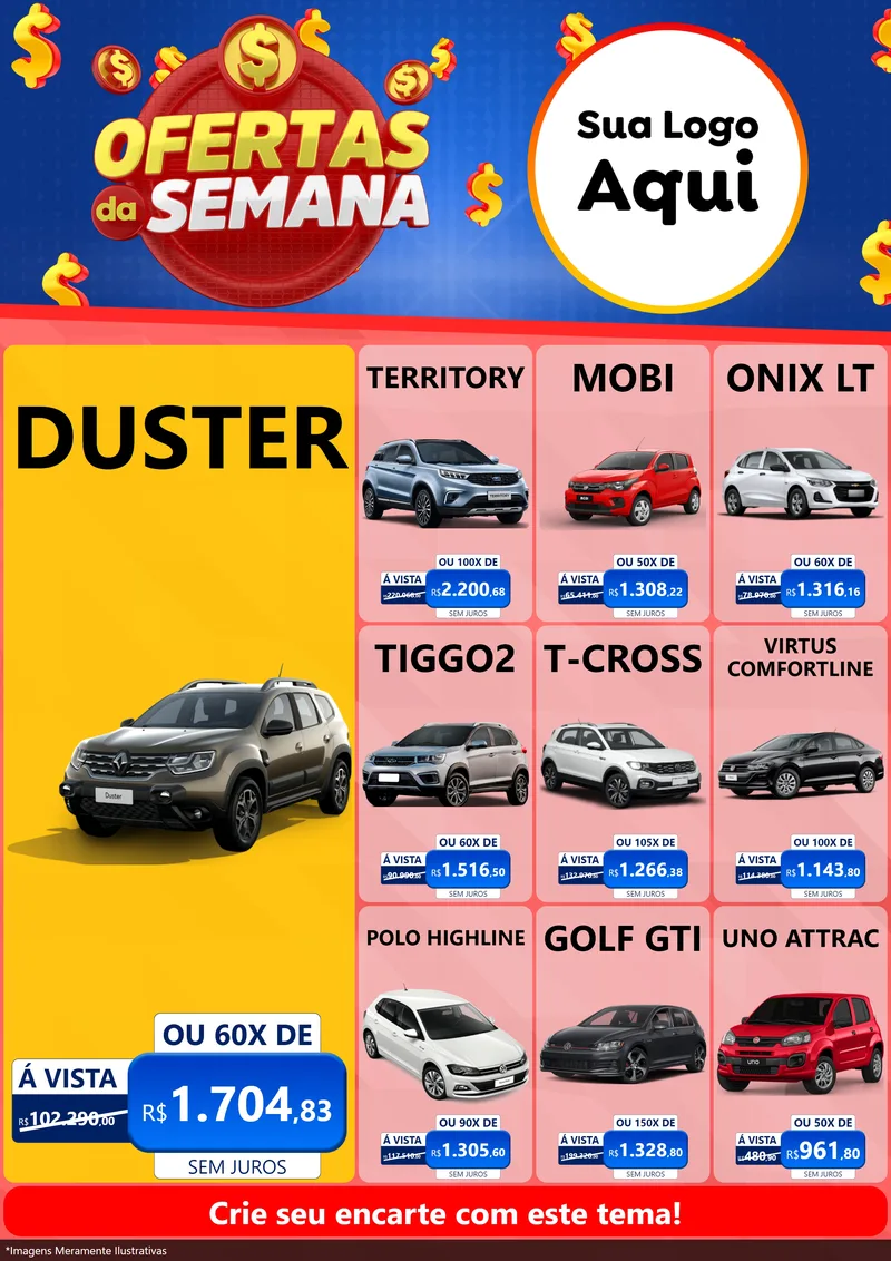 Modelo de Encarte para Encarte A4 Vertical com o tema Ofertas Da Semana para Concessionaria de Carros