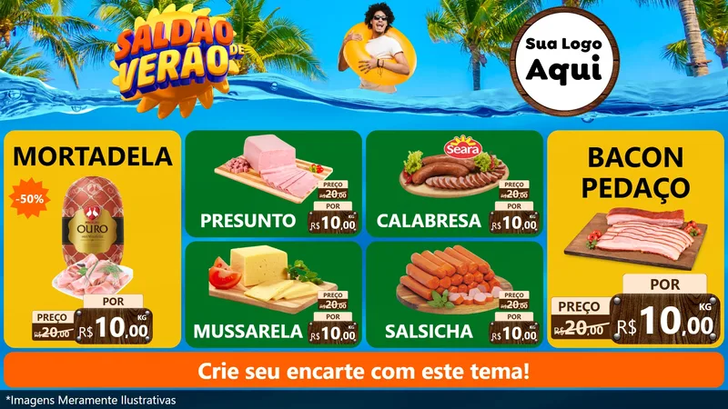 Modelo de TV para TV Horizontal com o tema Saldão de Verão para Frios e Laticínios