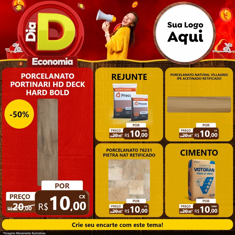 Modelo de Rede Social para Feed Facebook com o tema Dia D Economia para Pisos e revestimentos