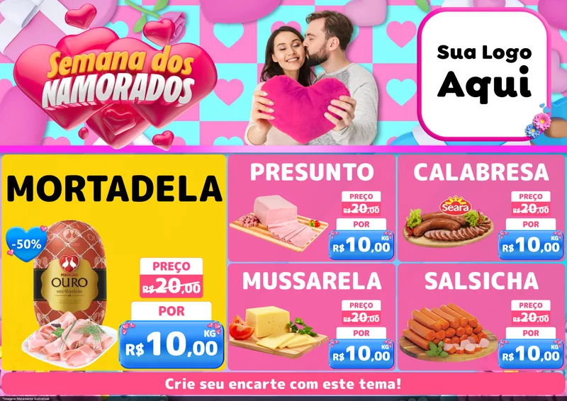 Modelo de Encarte para Encarte A4 Horizontal com o tema Semana dos Namorados para Frios e Laticínios