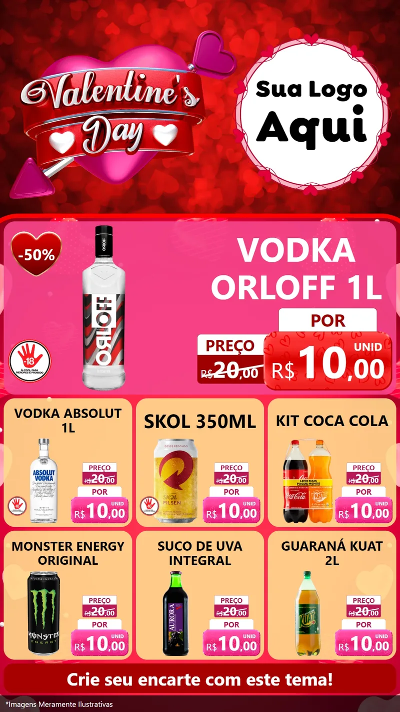 Modelo de Rede Social para Stories com o tema Valentine's Day para Distribuidora de bebidas
