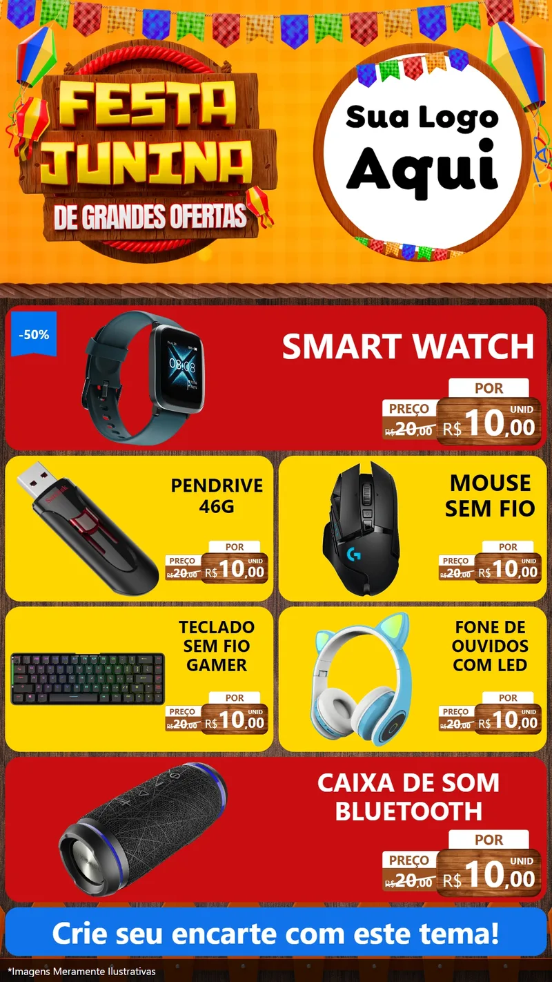 Modelo de TV para TV Vertical com o tema Festa Junina de Grandes Ofertas para Informática