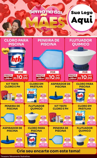 Modelo de Encarte para Encarte Grande com o tema Semana Das Mães para Produtos para Piscina