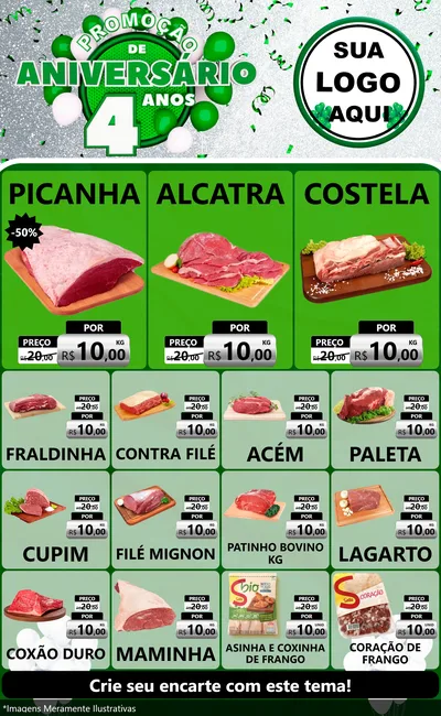 Modelo de Encarte para Encarte Grande com o tema Promoção de Aniversário - 4 Anos para Açougue