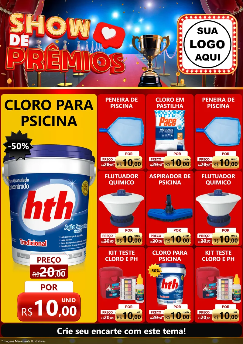 Modelo de Encarte para Encarte A4 Vertical com o tema Show de Prêmios para Produtos para Piscina