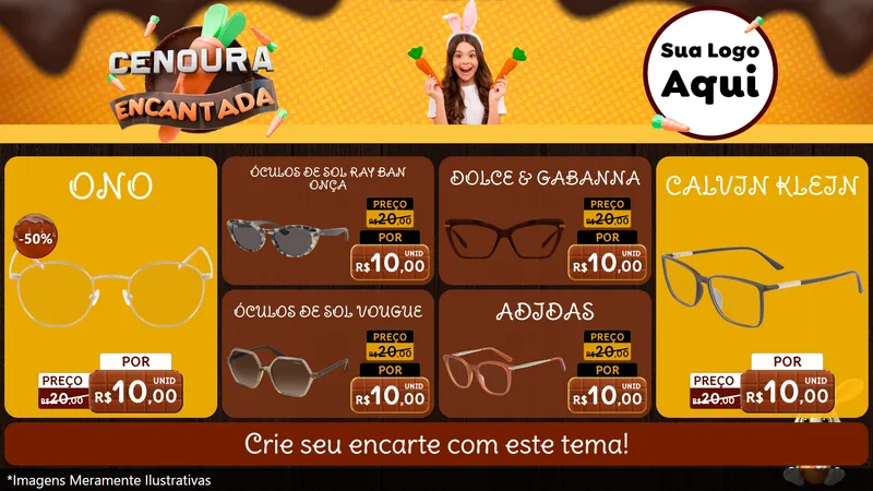 Modelo de TV para TV Horizontal com o tema Cenoura Encantada - Páscoa para Óticas