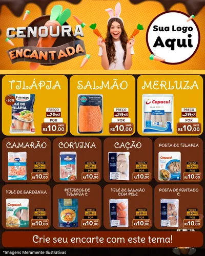 Modelo de Rede Social para Feed Instagram com o tema Cenoura Encantada - Páscoa para Peixaria