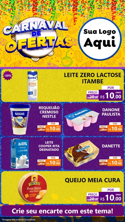 Modelo de TV para TV Vertical com o tema Carnaval de Ofertas para Frios e Laticínios