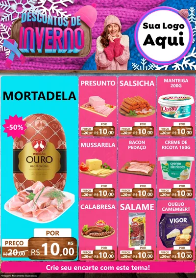 Modelo de Encarte para Encarte A4 Vertical com o tema Descontos de Inverno para Frios e Laticínios
