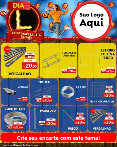 Modelo de Rede Social para Feed Instagram com o tema Dia L - O Dia Mais Barato Do Mês para Ferragens
