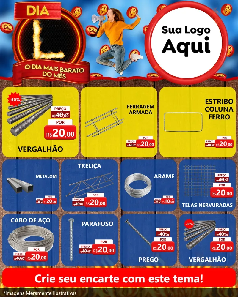 Modelo de Rede Social para Feed Instagram com o tema Dia L - O Dia Mais Barato Do Mês para Ferragens