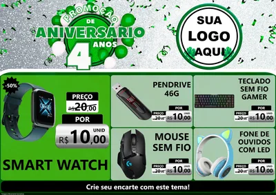 Modelo de Encarte para Encarte A4 Horizontal com o tema Promoção de Aniversário - 4 Anos para Informática