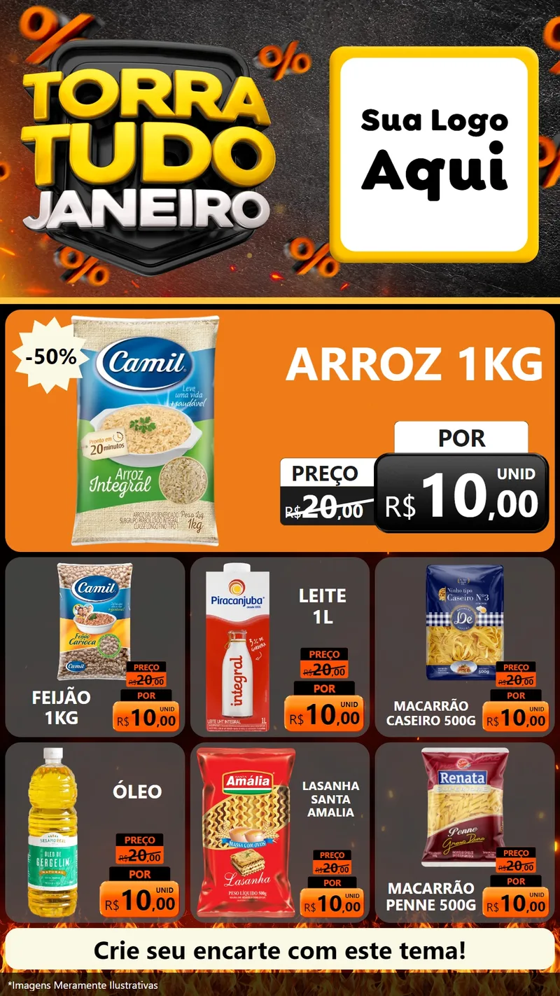 Modelo de Rede Social para Stories com o tema Torra Tudo Janeiro para Supermercado