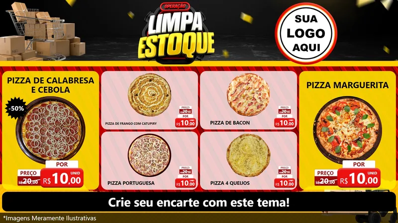 Modelo de TV para TV Horizontal com o tema Operação Limpa Estoque para Pizzaria