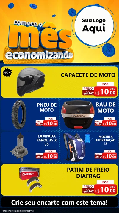 Modelo de TV para TV Vertical com o tema Comece O Mês Economizando para Moto peças
