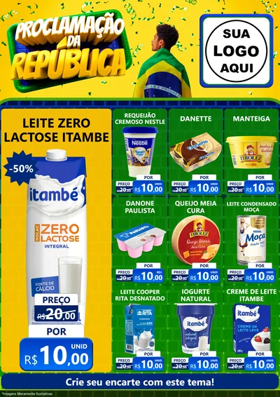 Modelo de Encarte para Encarte A4 Vertical com o tema Proclamação da República para Frios e Laticínios