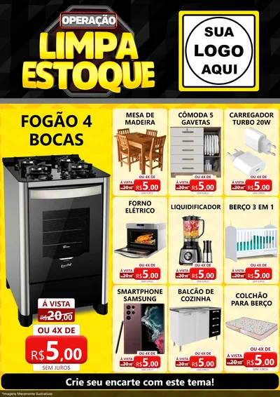 Modelo de Encarte para Encarte A4 Vertical com o tema Operação Limpa Estoque para Móveis e Eletro