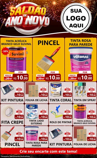 Modelo de Encarte para Encarte Grande com o tema Saldão de Ano Novo para Tintas e Ferramentas