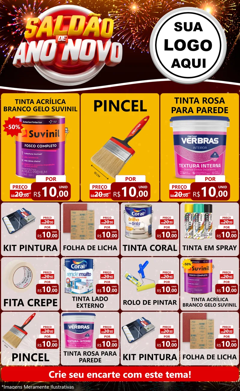 Modelo de Encarte para Encarte Grande com o tema Saldão de Ano Novo para Tintas e Ferramentas