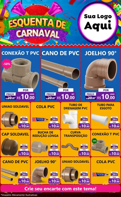 Modelo de Encarte para Encarte Grande com o tema Esquenta de Carnaval para Tubos e conexões