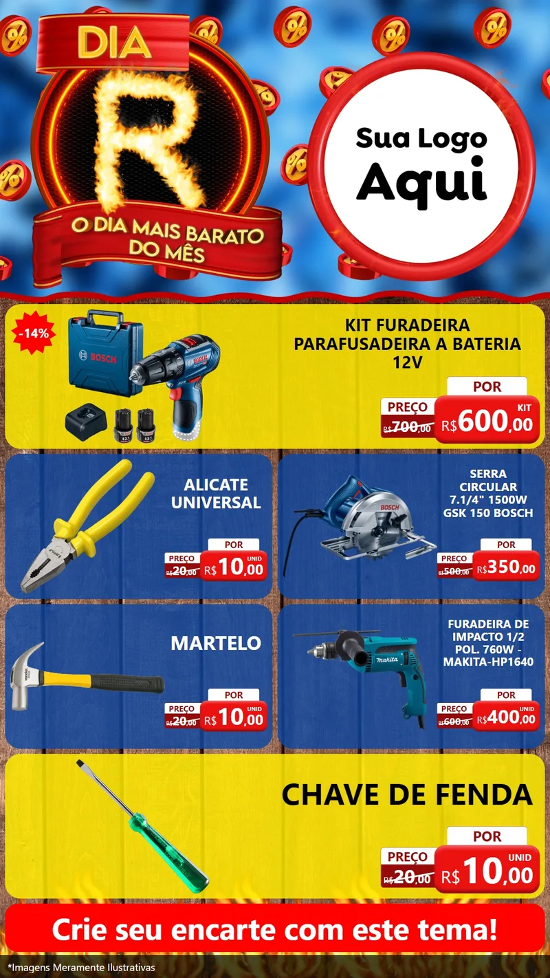 Modelo de TV para TV Vertical com o tema Dia R - O Dia Mais Barato Do Mês para Maquinas e Ferramentas