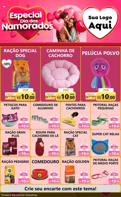 Modelo de Encarte para Encarte Grande com o tema Especial Dia dos Namorados para Pet Shop