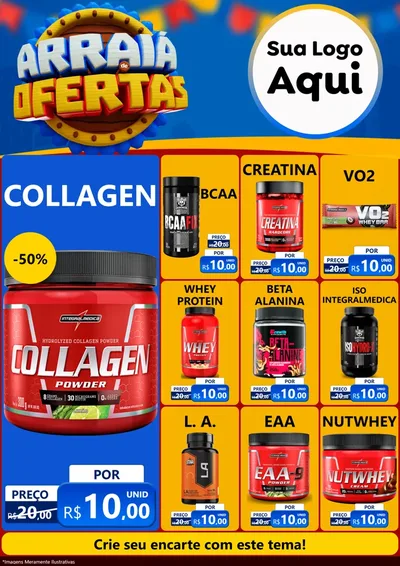 Modelo de Encarte para Encarte A4 Vertical com o tema Arraiá de Ofertas - Junina para Suplementos alimentares