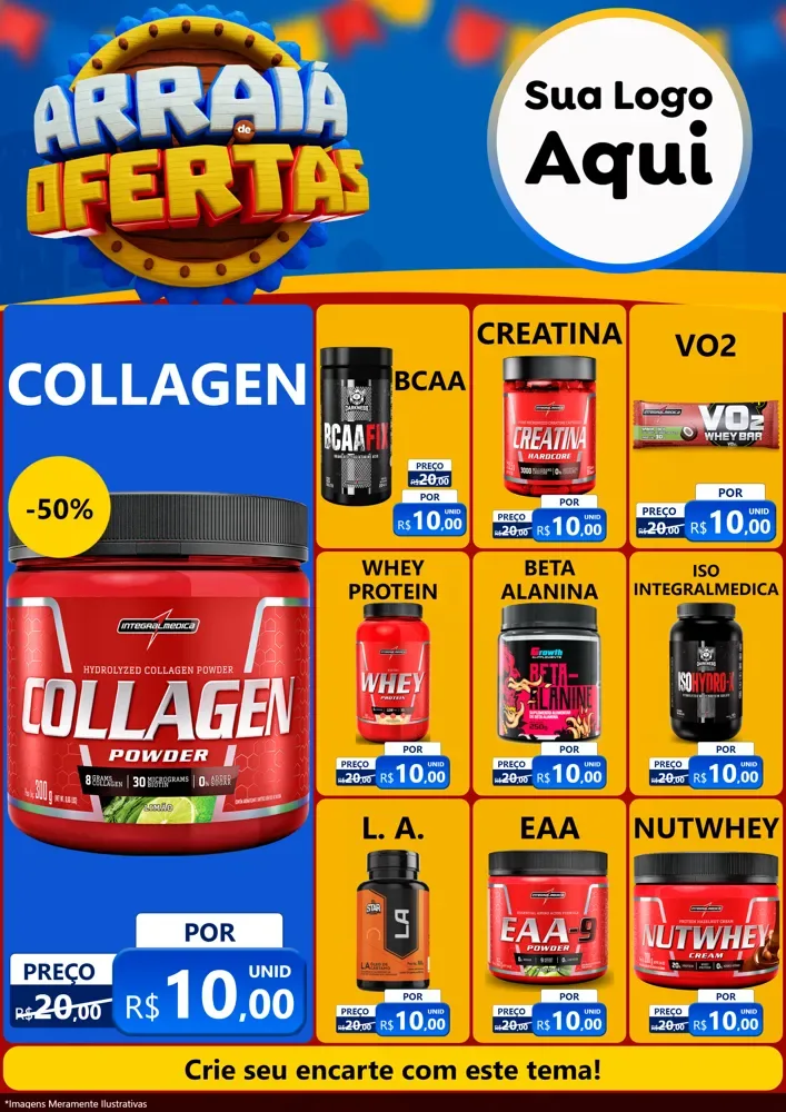 Modelo de Encarte para Encarte A4 Vertical com o tema Arraiá de Ofertas - Junina para Suplementos alimentares