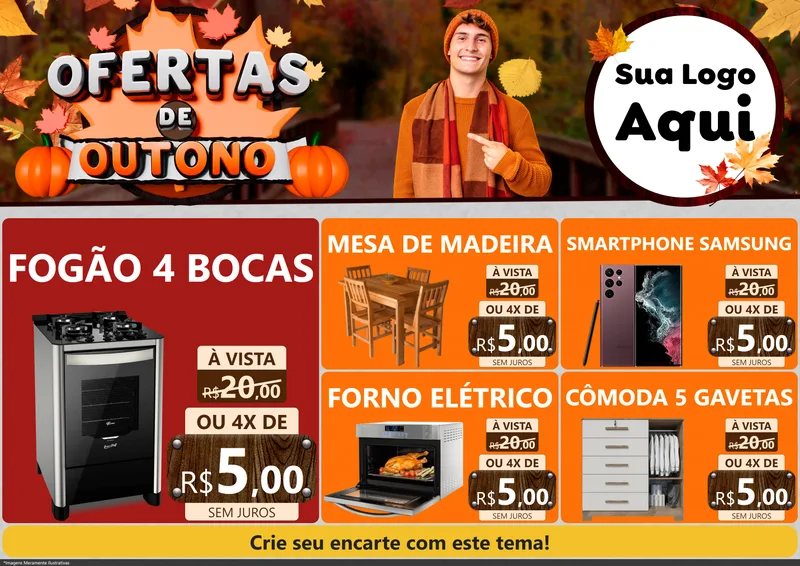 Modelo de Encarte para Encarte A4 Horizontal com o tema Ofertas de Outono para Móveis e Eletro