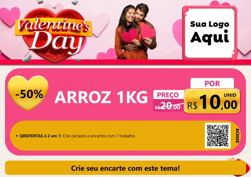 Modelo de Cartaz para Cartaz A4 Horizontal com o tema Valentine's Day para Supermercado
