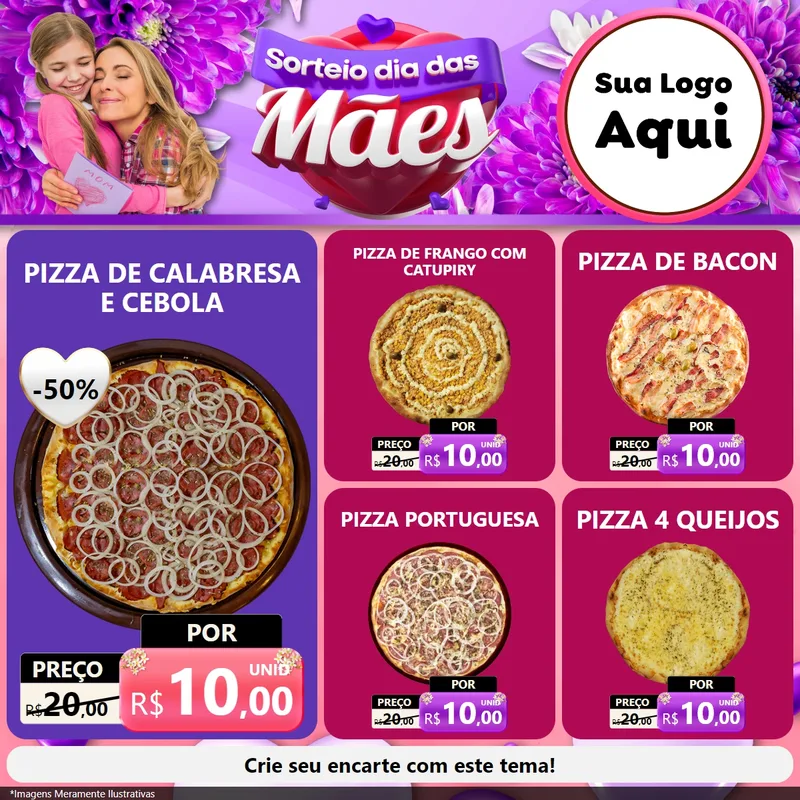 Modelo de Rede Social para Feed Facebook com o tema Sorteio Dia das Mães para Pizzaria
