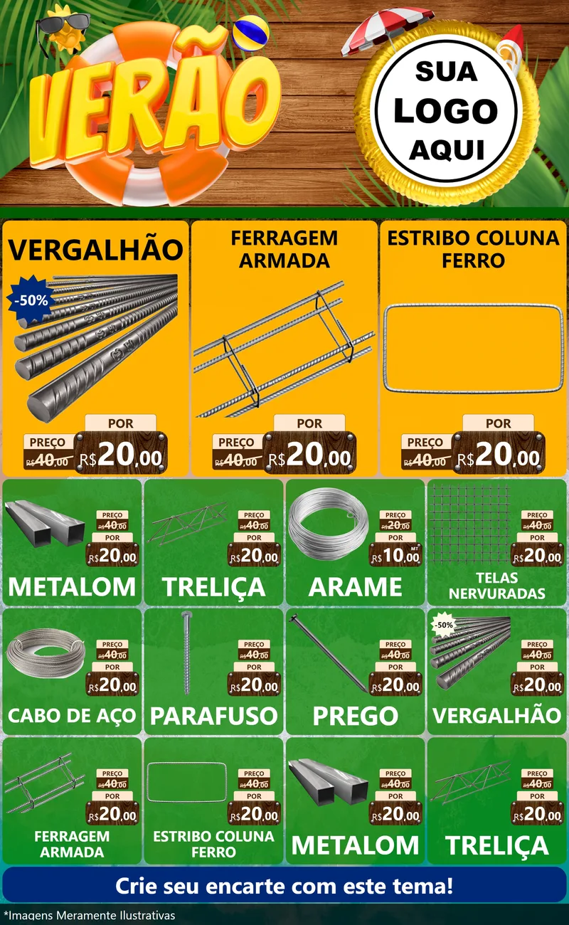 Modelo de Encarte para Encarte Grande com o tema Verão para Ferragens