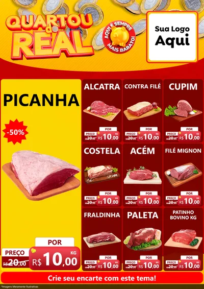 Modelo de Encarte para Encarte A4 Vertical com o tema Quartou do Real para Açougue