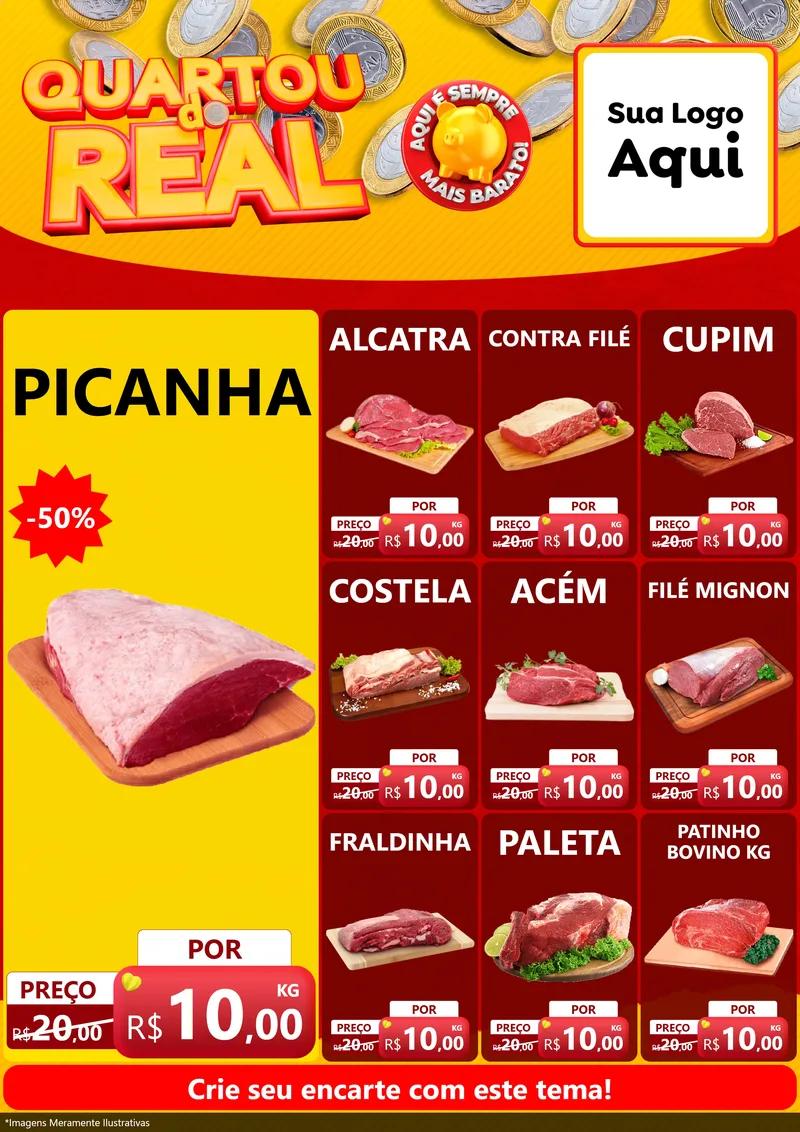 Modelo de Encarte para Encarte A4 Vertical com o tema Quartou do Real para Açougue