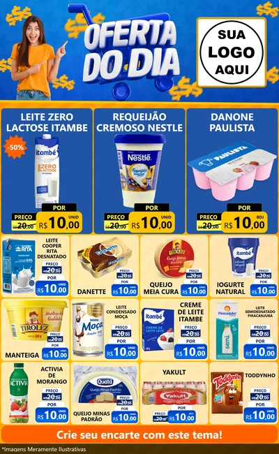 Modelo de Encarte para Encarte Grande com o tema Oferta do Dia para Frios e Laticínios