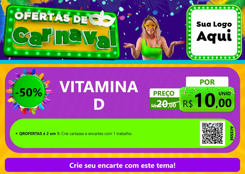 Modelo de Cartaz para Cartaz A4 Horizontal com o tema Ofertas de Carnaval para Farmácia