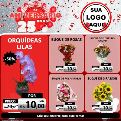 Modelo de Rede Social para Feed Facebook com o tema Promoção de Aniversário - 25Anos para Floricultura e jardim