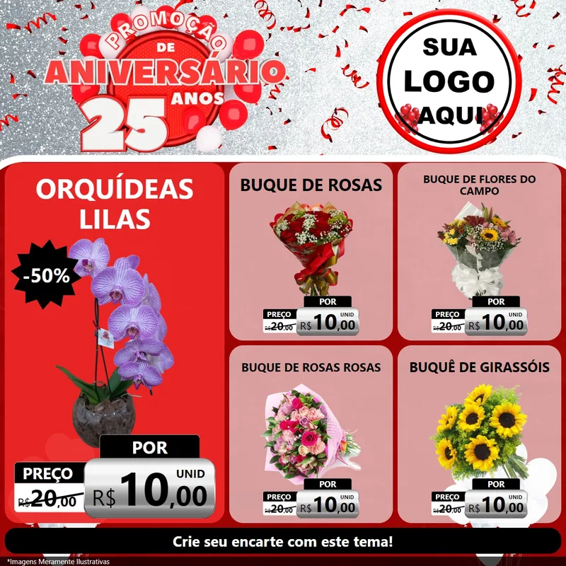 Modelo de Rede Social para Feed Facebook com o tema Promoção de Aniversário - 25Anos para Floricultura e jardim